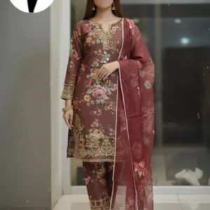 This premium Maroon Printed Chiffon Suit is designed for elegance and comfort. The shirt is beautifully embroidered on high-quality crinkle chiffon fabric, paired with a stylish printed dupatta and trousers. Stitched in a standard size to ensure a perfect fit, this vibrant maroon outfit is a standout choice for any season.