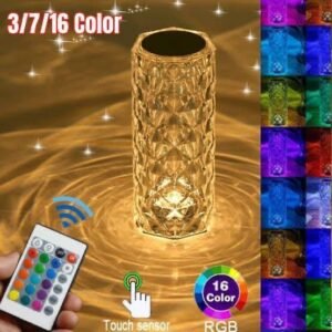 Rose Diamond Crystal Table Lamp #1 16 Color RGB PK