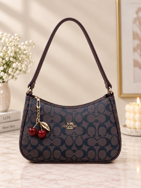 Coach Cherry Curved Shoulder Bag #1 Designer Beige PK - Image 6