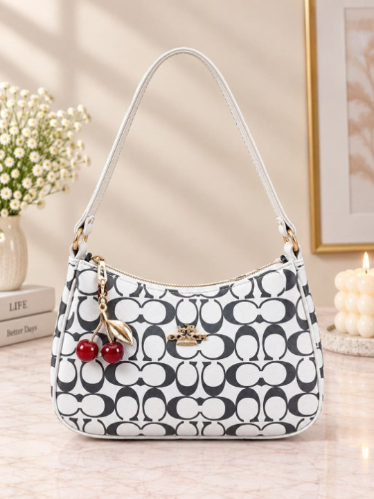 Coach Cherry Curved Shoulder Bag #1 Designer Beige PK - Image 2