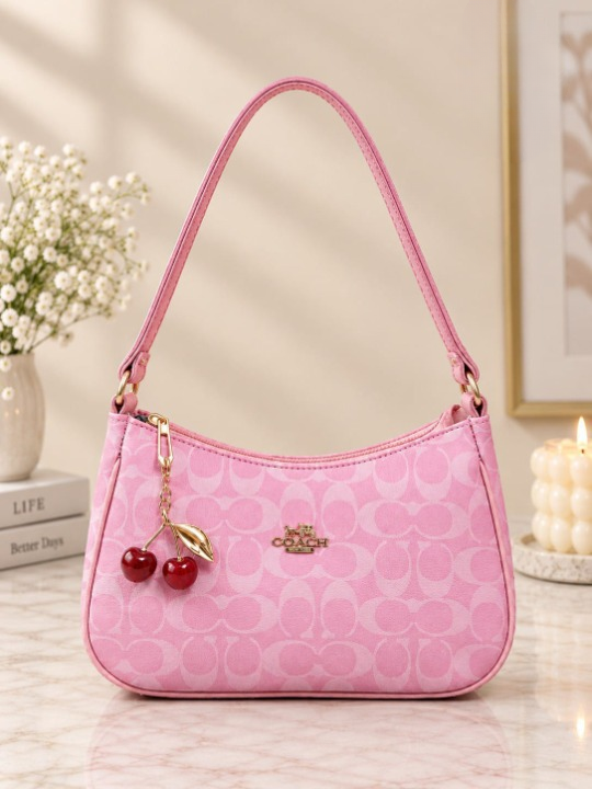 Coach Cherry Curved Shoulder Bag #1 Designer Beige PK - Image 3