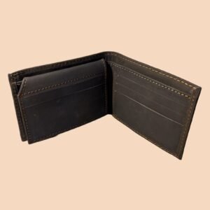 Cow Leather Plain Men Short Wallet #1 Brown Bifold PK